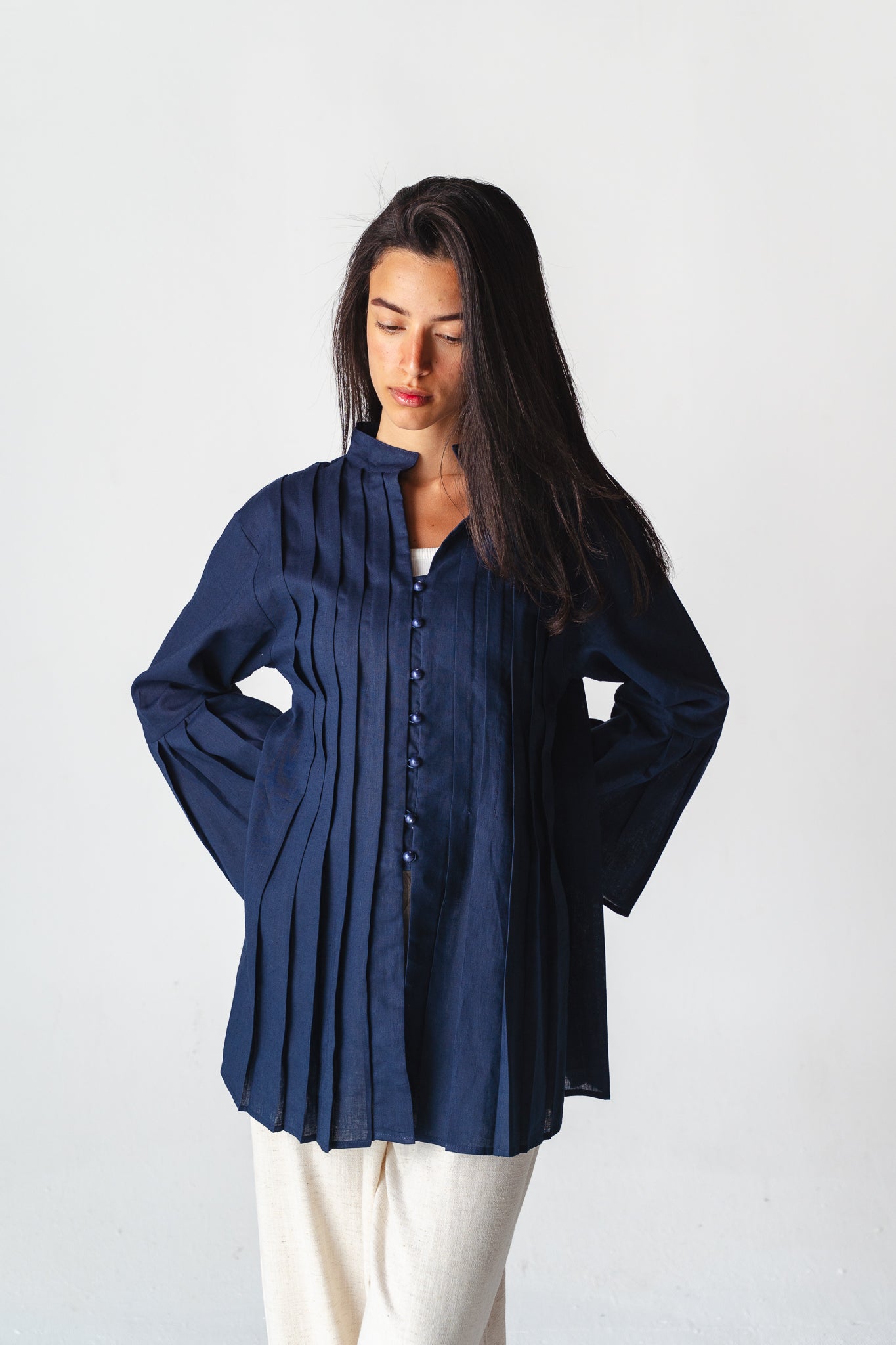 Bloom navy linen shirt