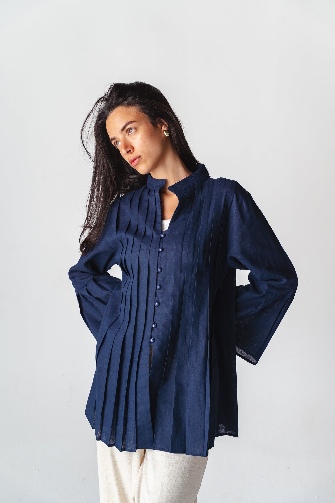 Bloom navy linen shirt