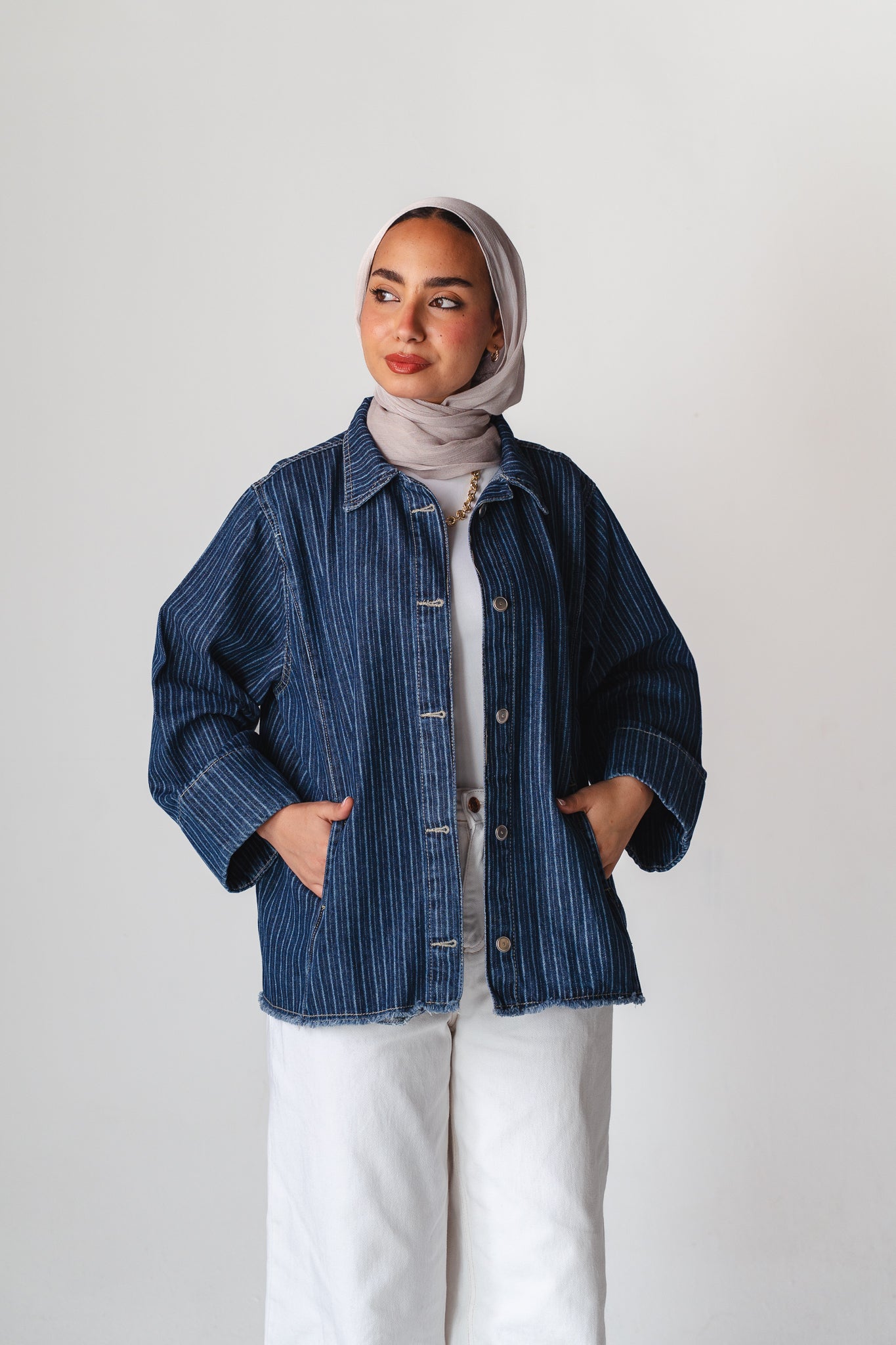 Striped Navy denim jacket