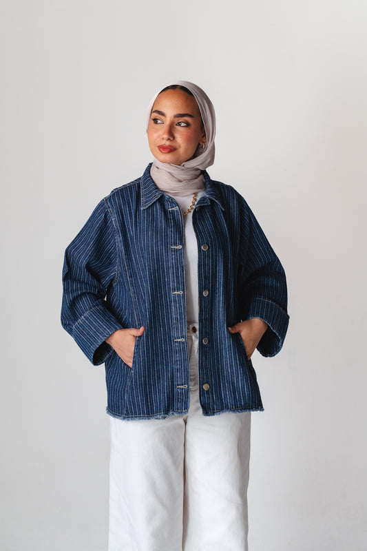 Striped Navy denim jacket