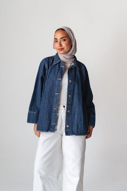 Striped Navy denim jacket