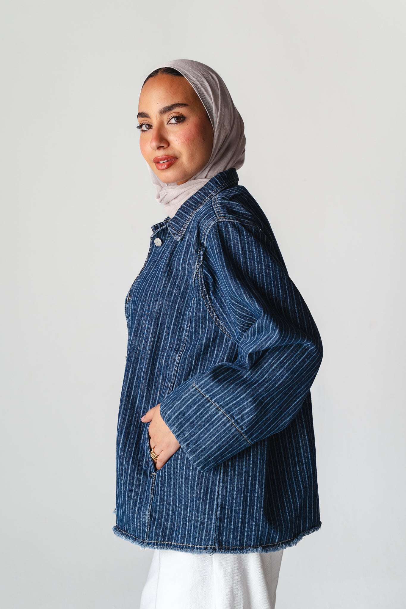 Striped Navy denim jacket