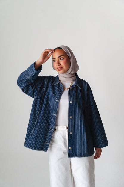 Striped Navy denim jacket