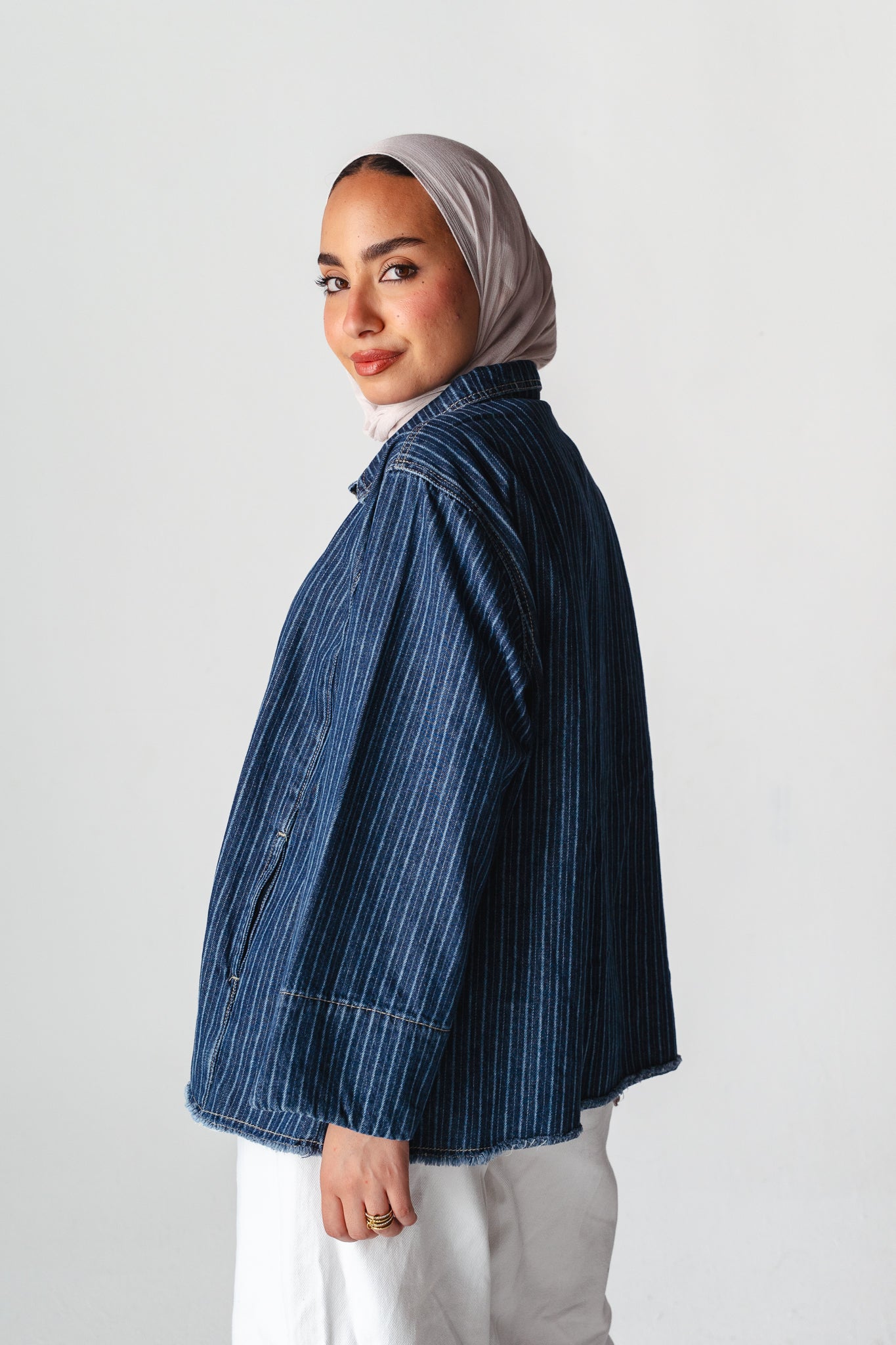 Striped Navy denim jacket