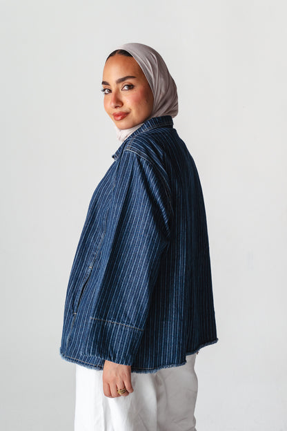 Striped Navy denim jacket