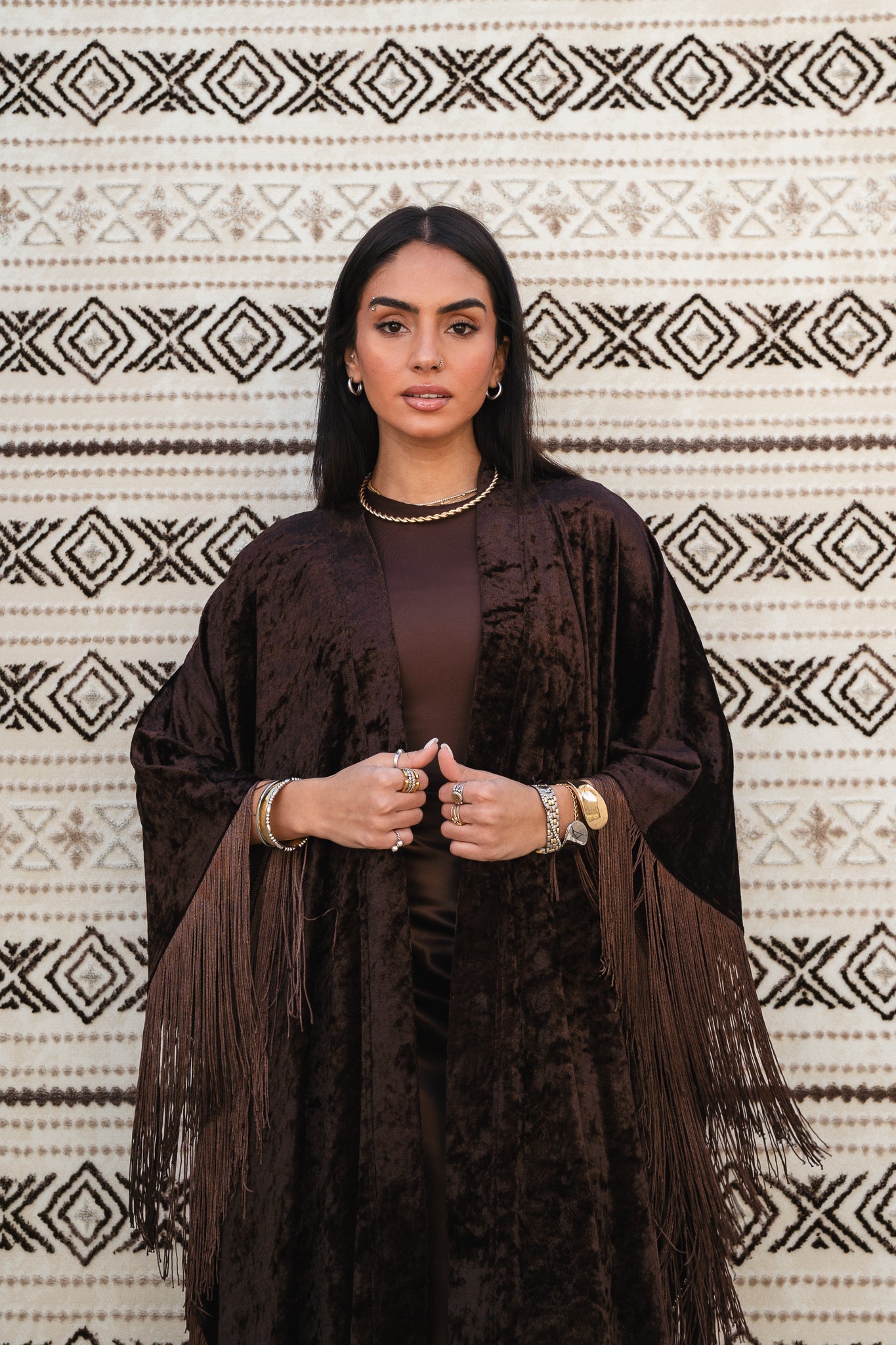 Fringe Flow Brown Cardigan