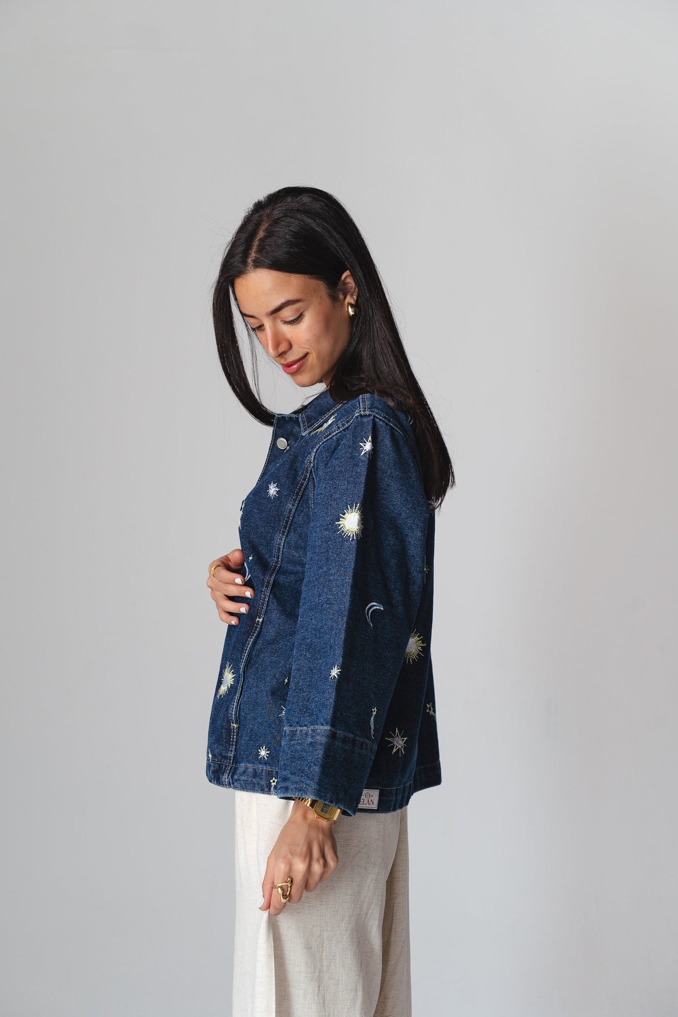 Starry embroidery navy denim jacket