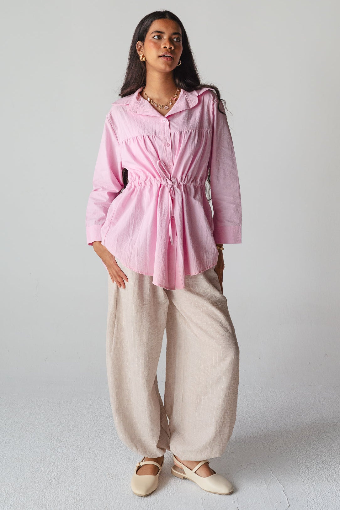 Tie-waist rose shirt
