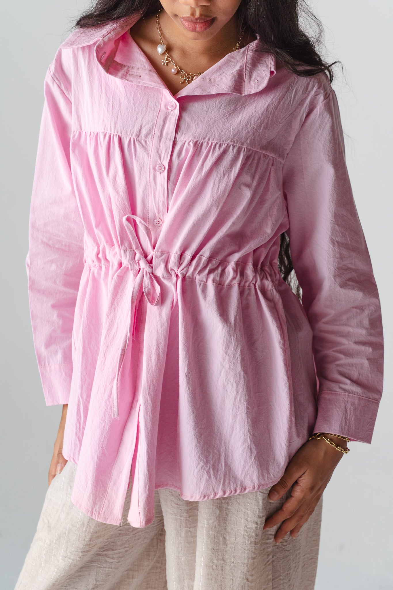 Tie-waist rose shirt