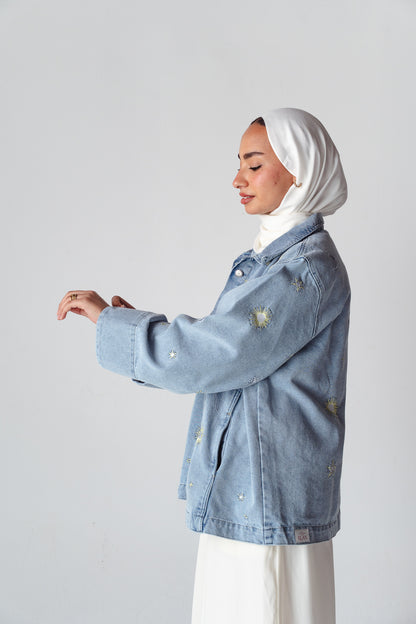 Starry embroidery Light blue denim jacket