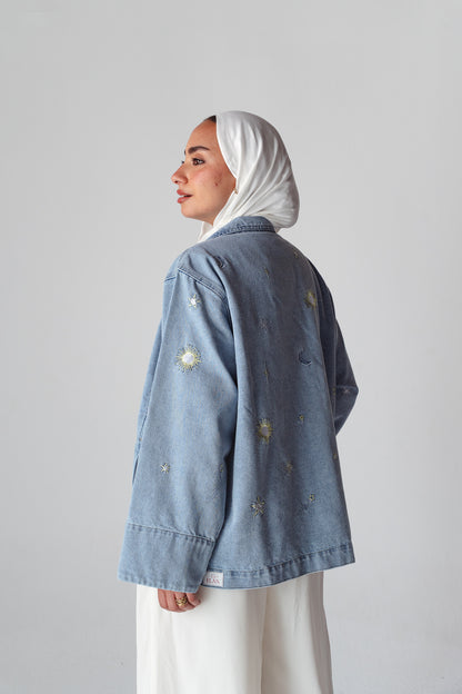 Starry embroidery Light blue denim jacket
