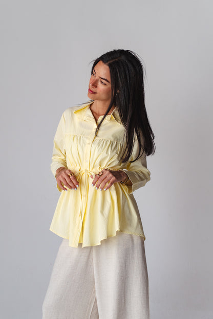 Tie-waist Butter yellow shirt