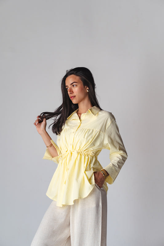 Tie-waist Butter yellow shirt