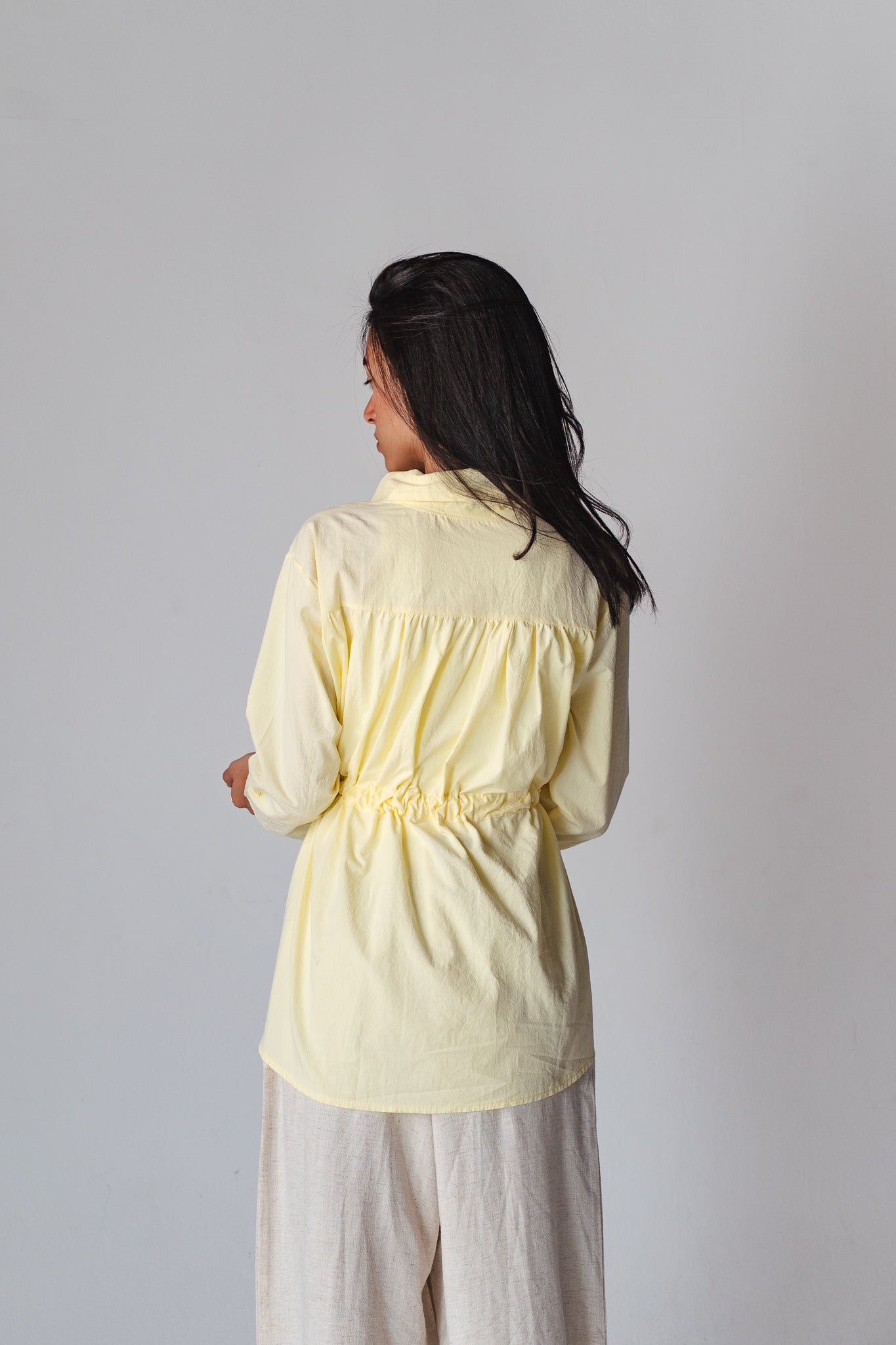 Tie-waist Butter yellow shirt