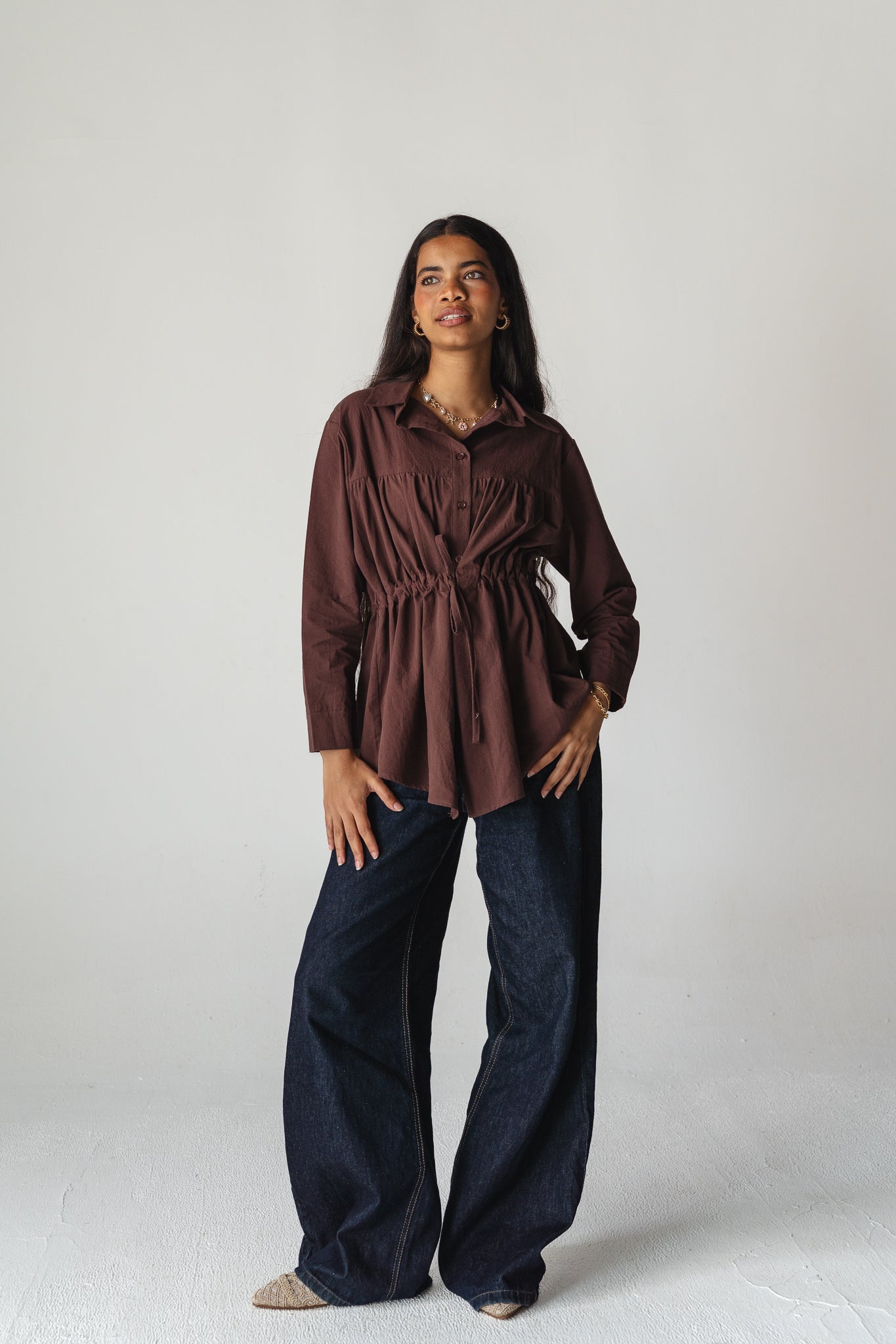 Tie-waist Brown shirt