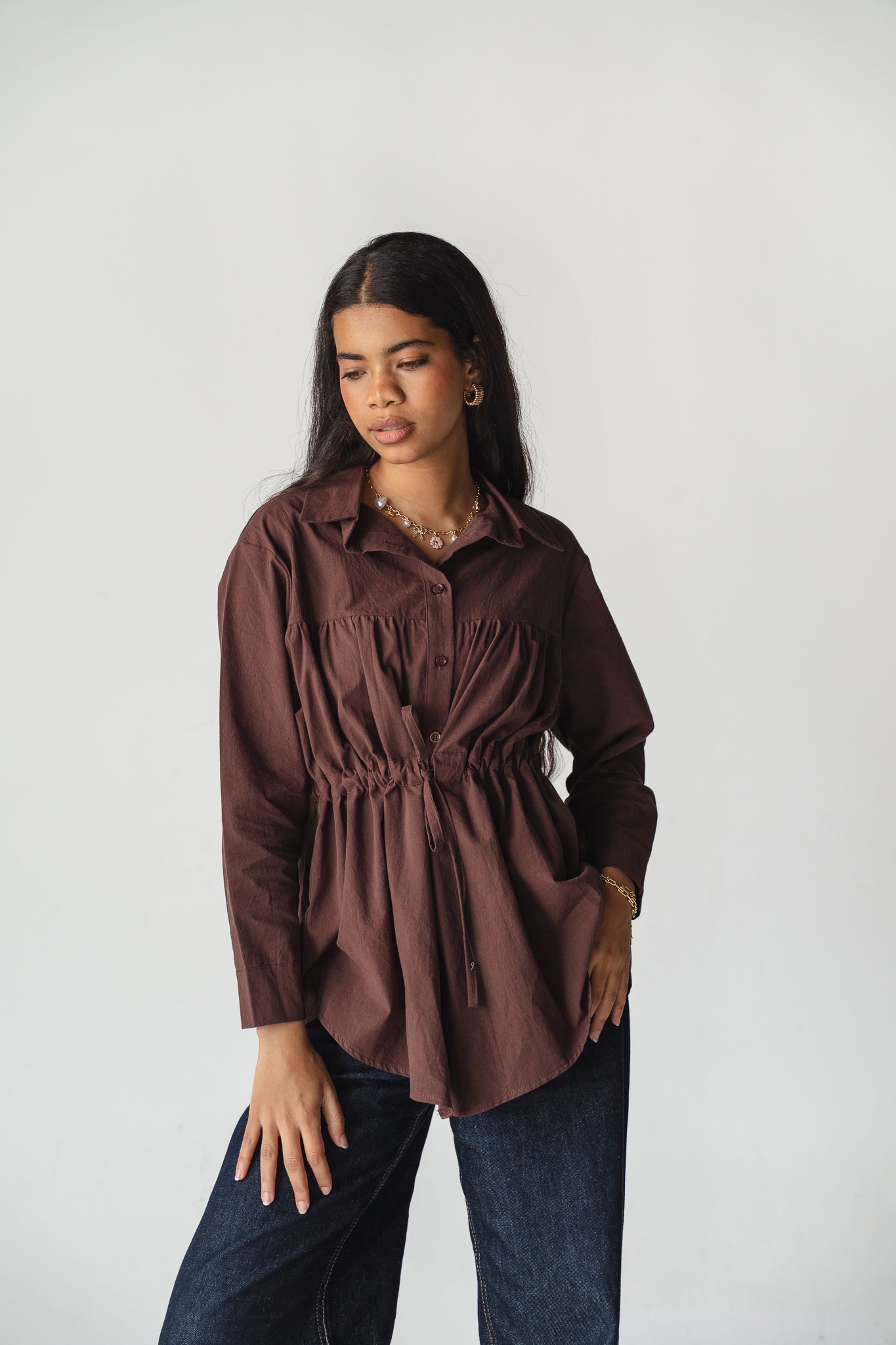 Tie-waist Brown shirt