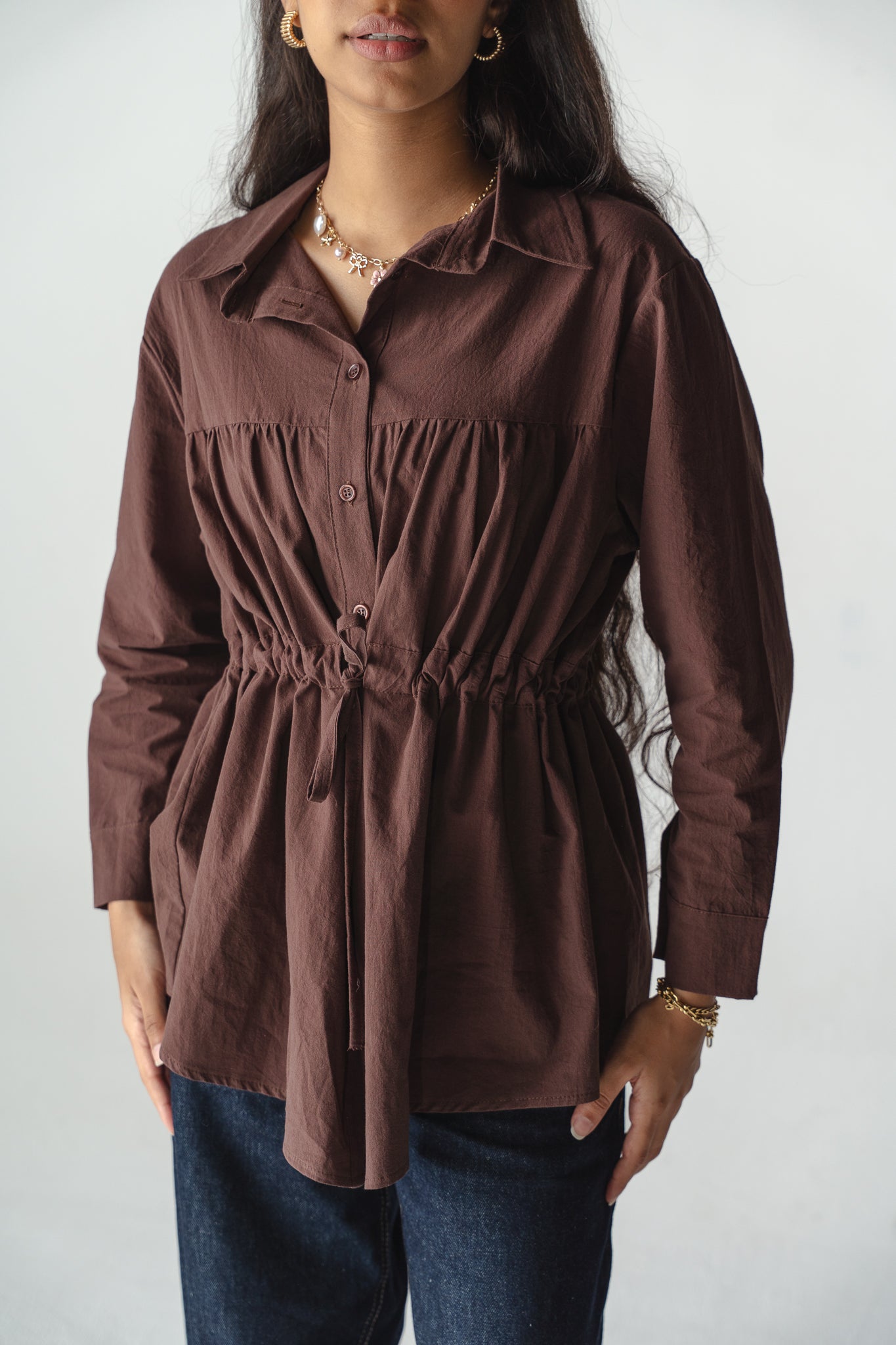 Tie-waist Brown shirt