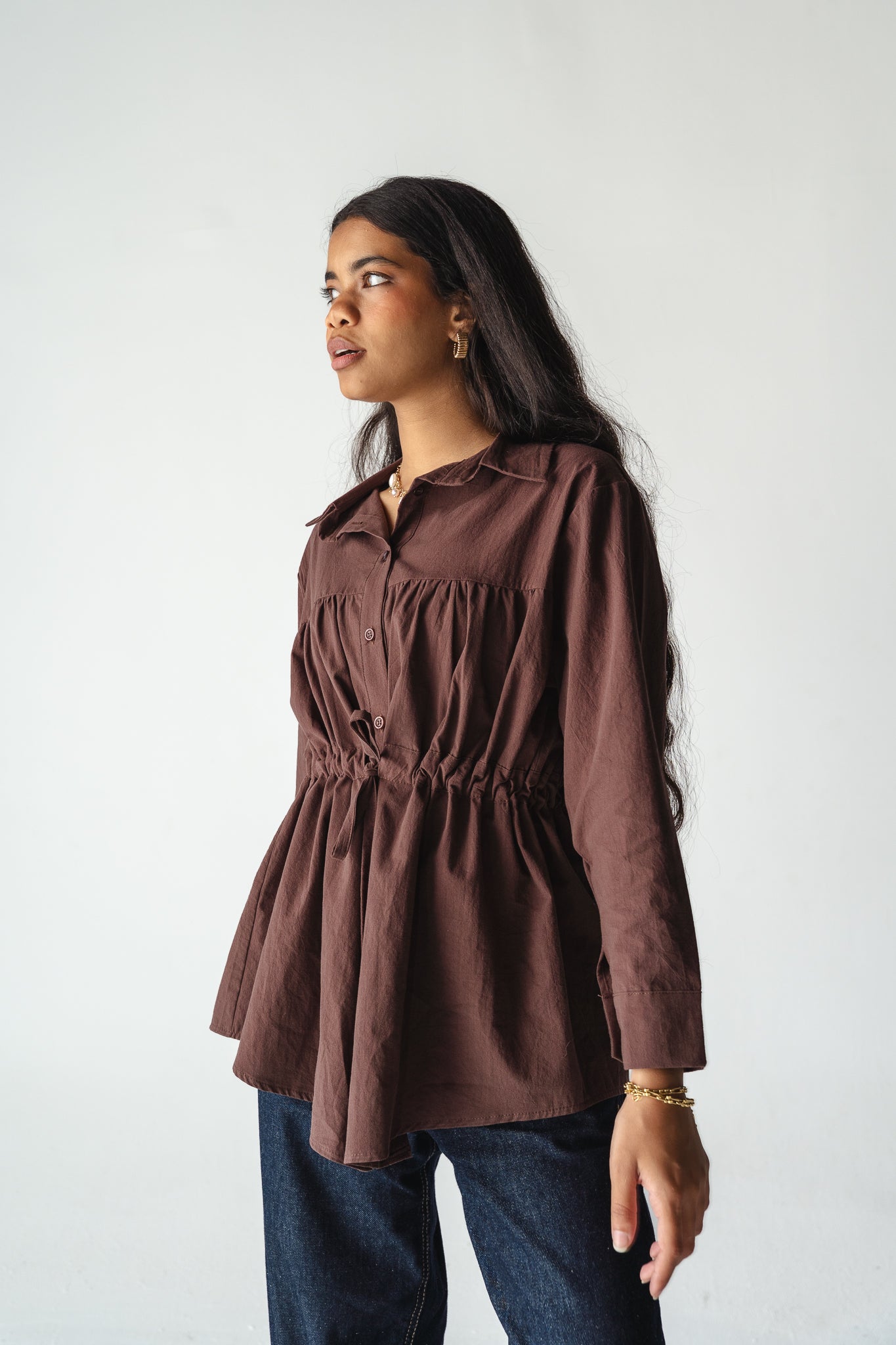 Tie-waist Brown shirt