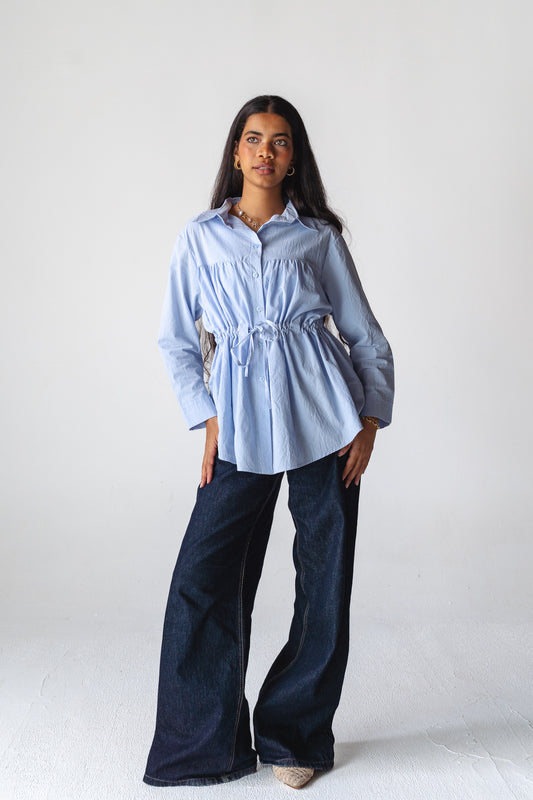 Tie-waist Baby blue shirt