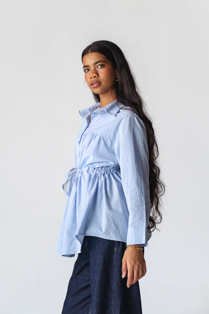Tie-waist Baby blue shirt