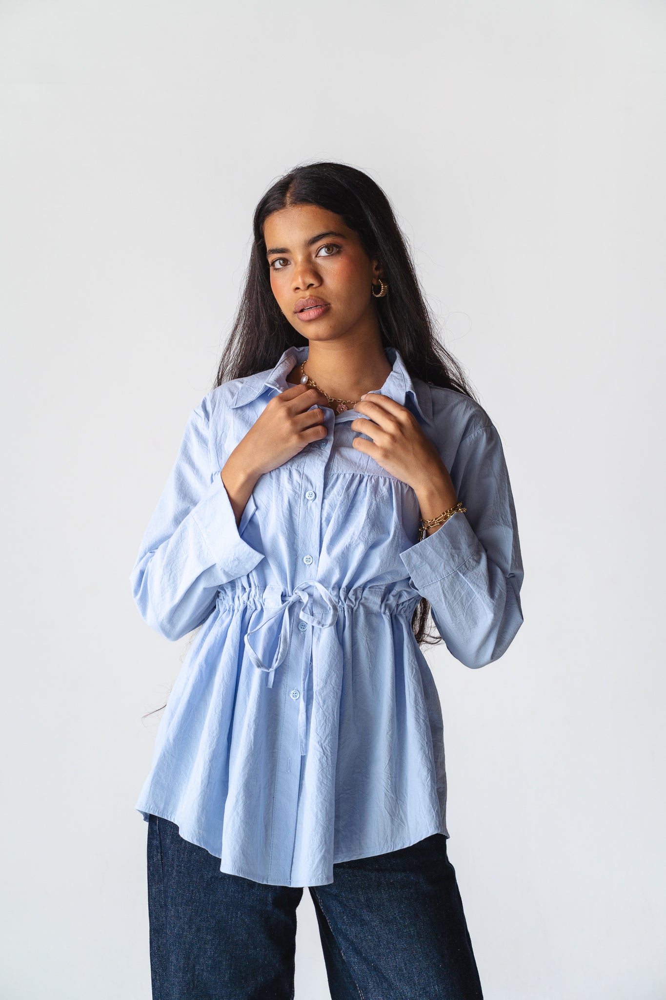 Tie-waist Baby blue shirt
