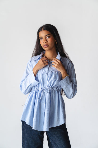 Tie-waist Baby blue shirt