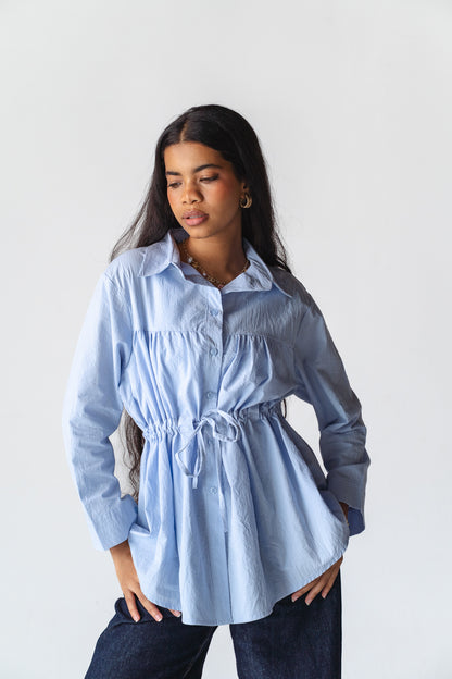Tie-waist Baby blue shirt