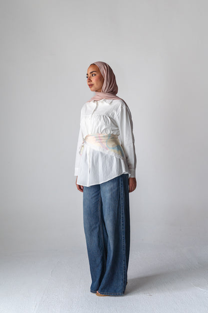 Tie-waist white shirt