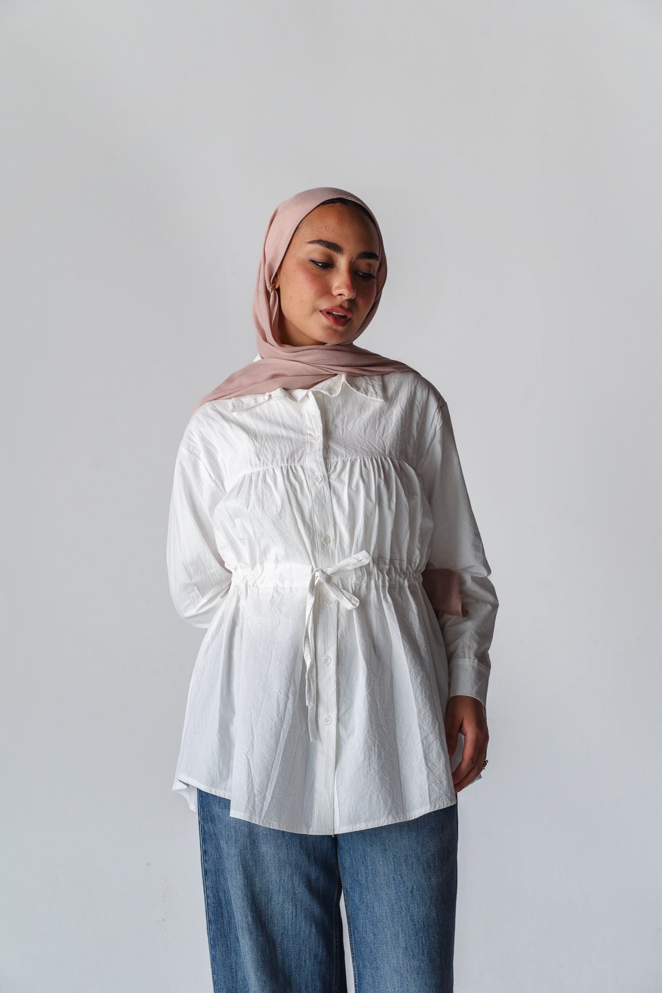 Tie-waist white shirt