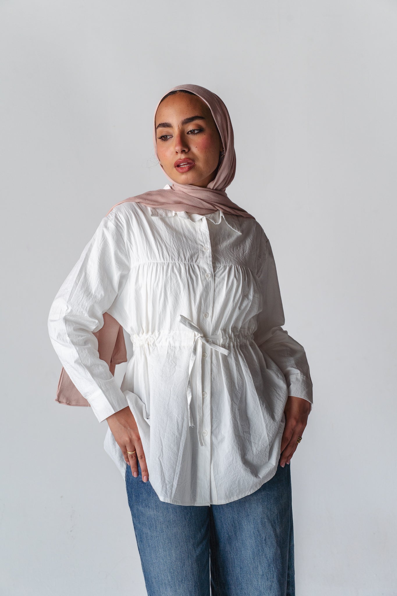 Tie-waist white shirt