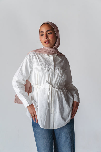 Tie-waist white shirt