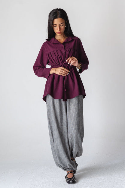 Tie-waist Burgundy shirt