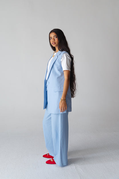 Statement baby blue linen set