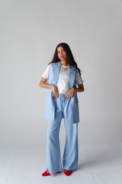 Statement baby blue linen set