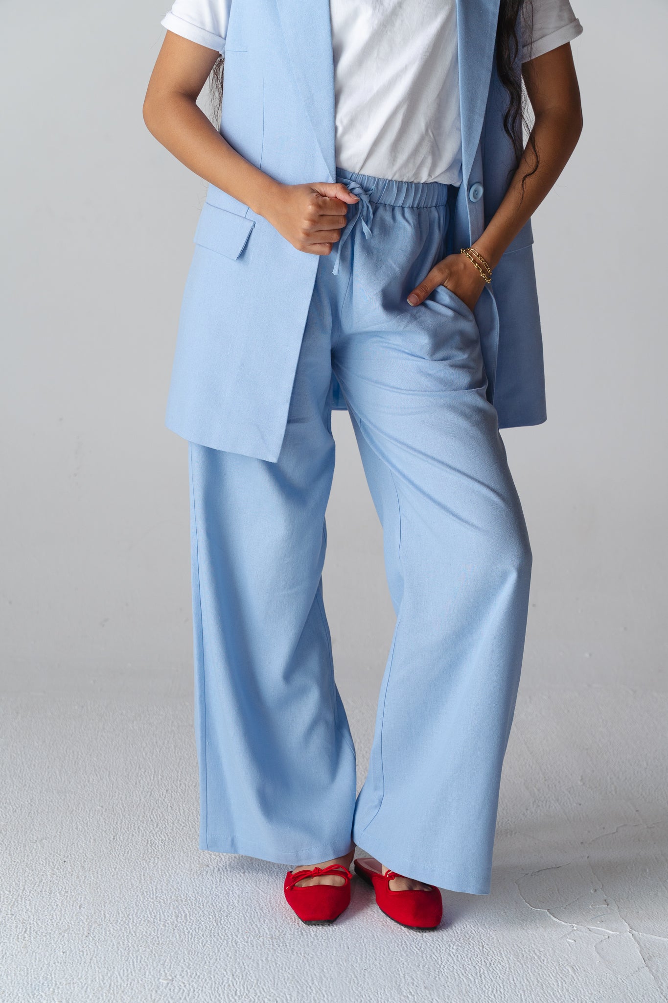 Statement baby blue linen set