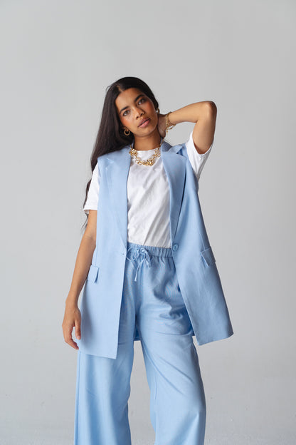 Statement baby blue linen set