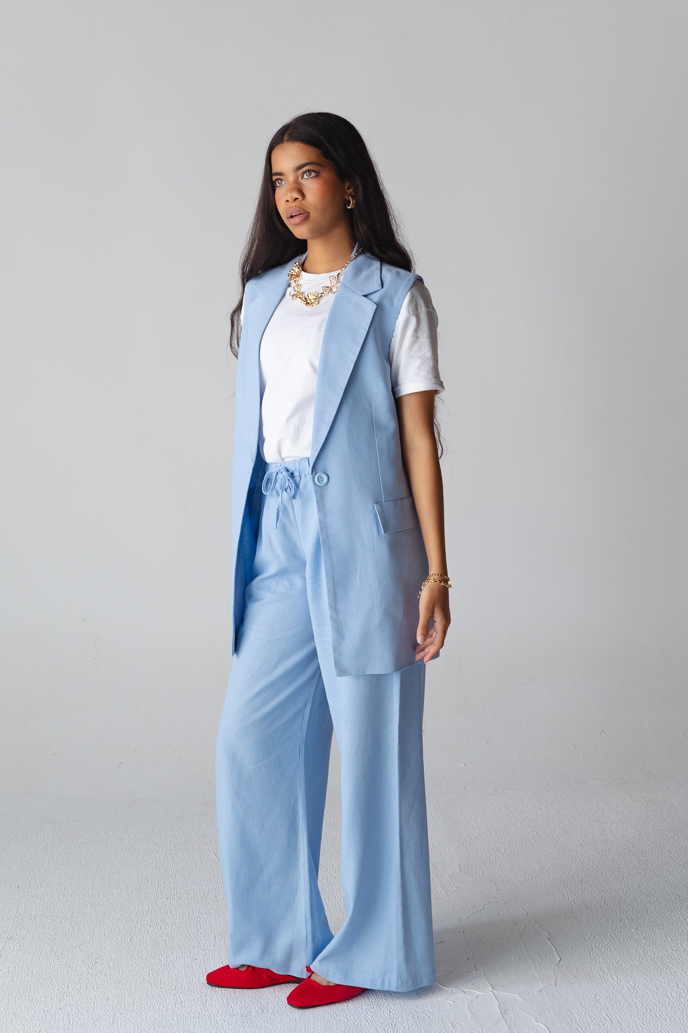 Statement baby blue linen set