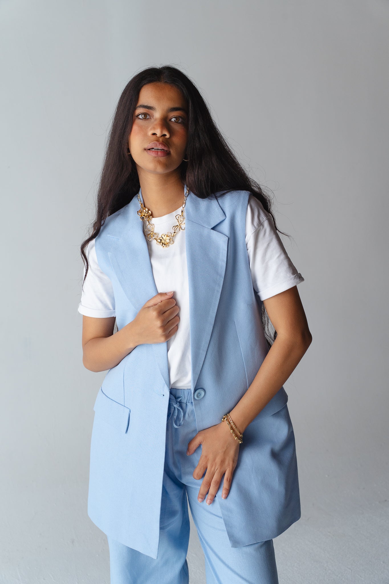 Statement baby blue linen set