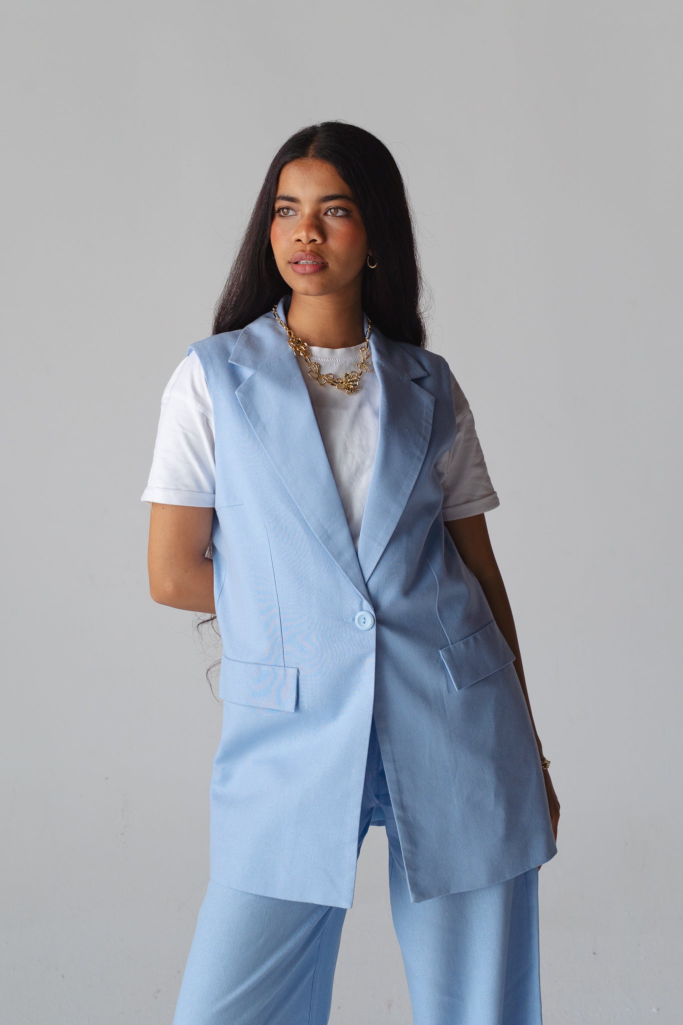 Statement baby blue linen set