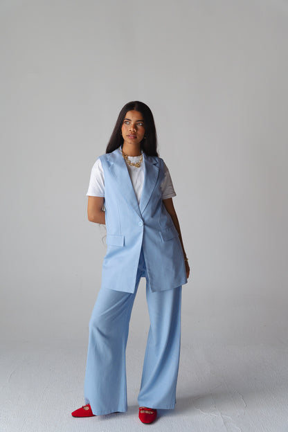 Statement baby blue linen set