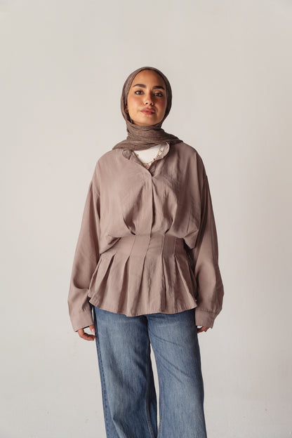 Leen Peplum Beige Blouse