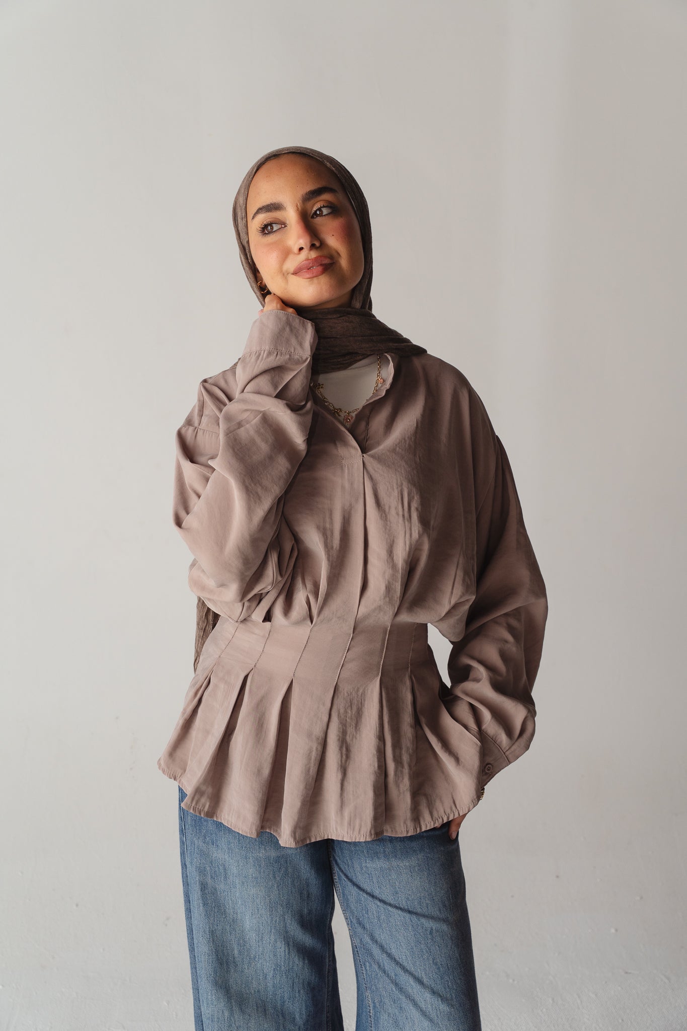 Leen Peplum Beige Blouse
