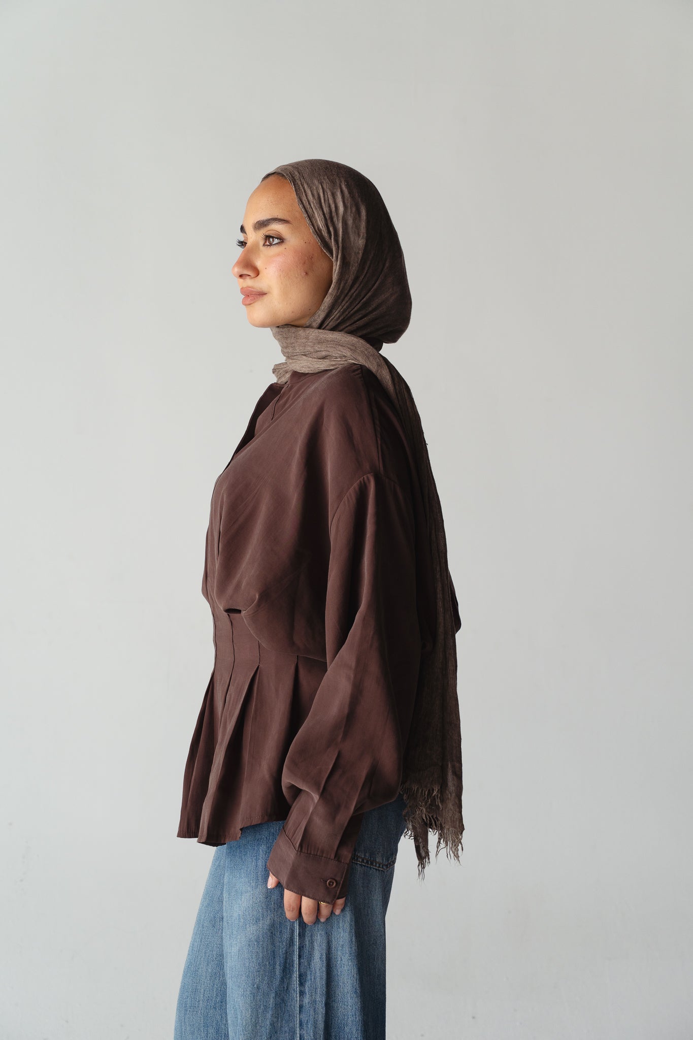 Leen Peplum Brown Blouse
