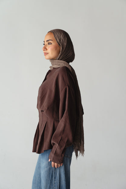 Leen Peplum Brown Blouse
