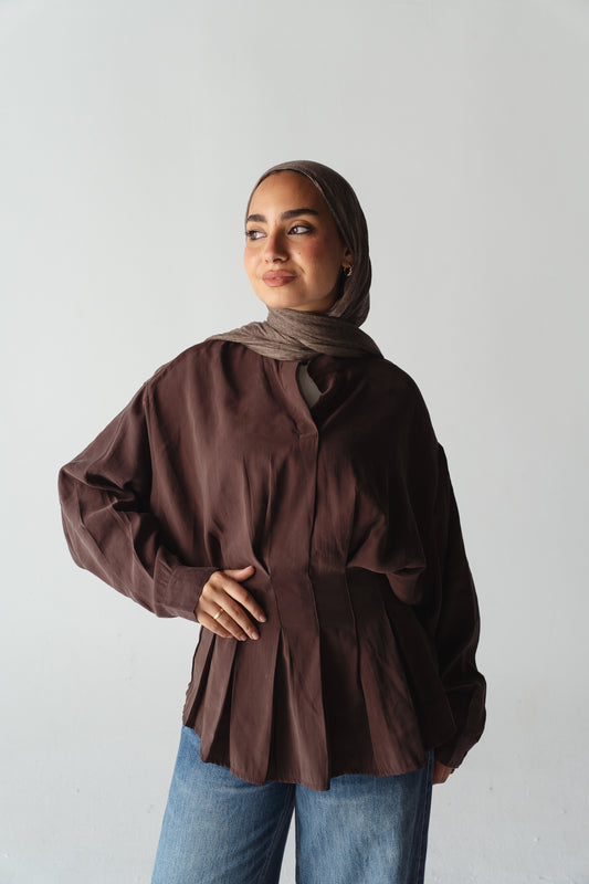 Leen Peplum Brown Blouse