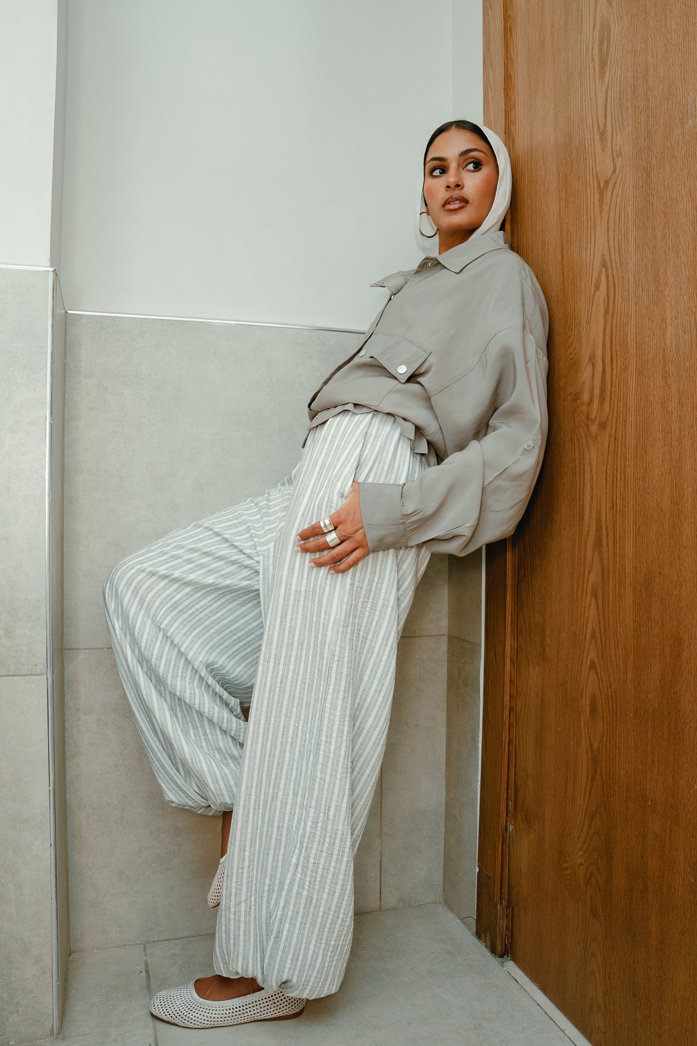 Ballon olive stripes pants