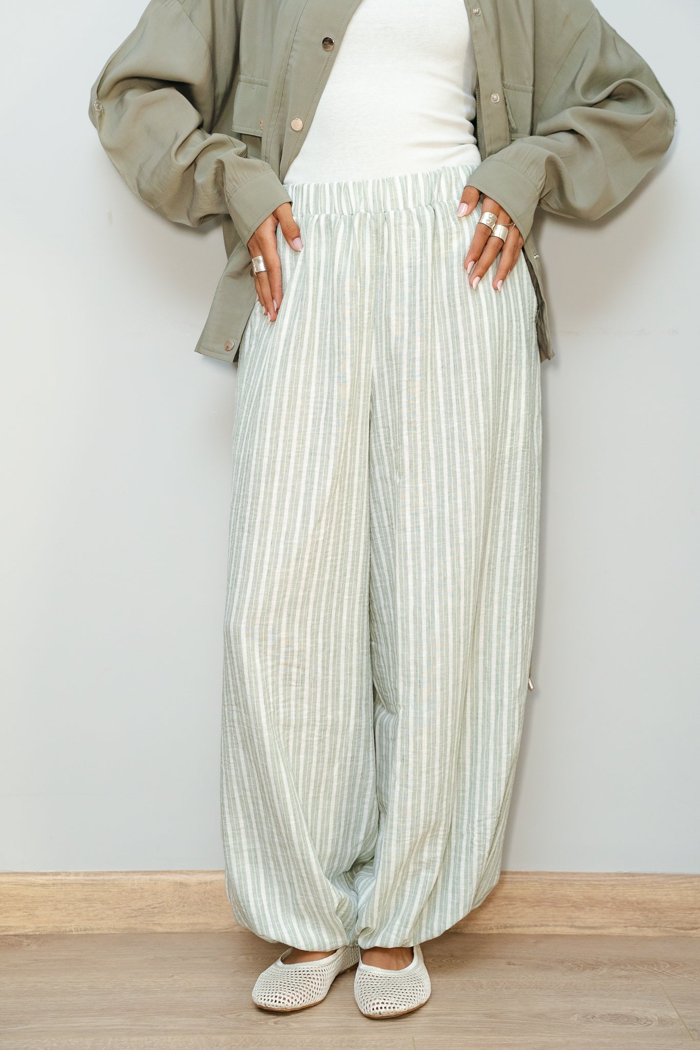 Ballon olive stripes pants