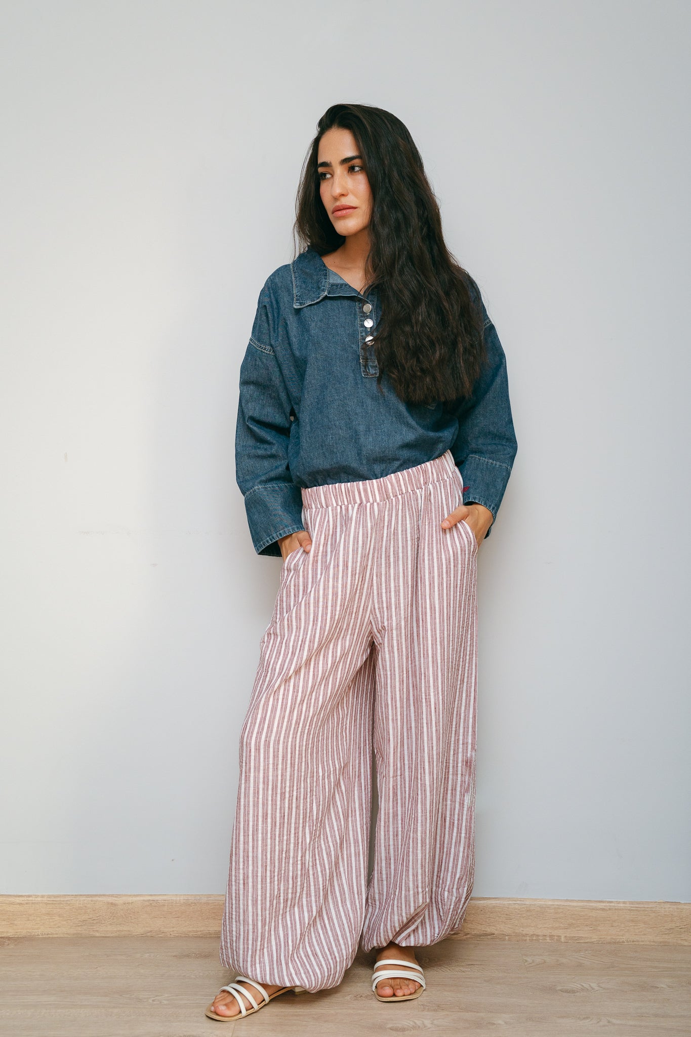 Ballon burgundy stripes pants