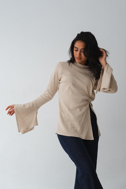 Flare twisted Beige top