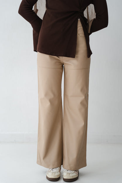 Wide Beige Leather Pants